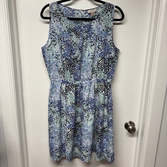 Ann Taylor LOFT Womens Blue Floral Prink Fit Flare A Line Dress Size Large - Picture 1 of 8
